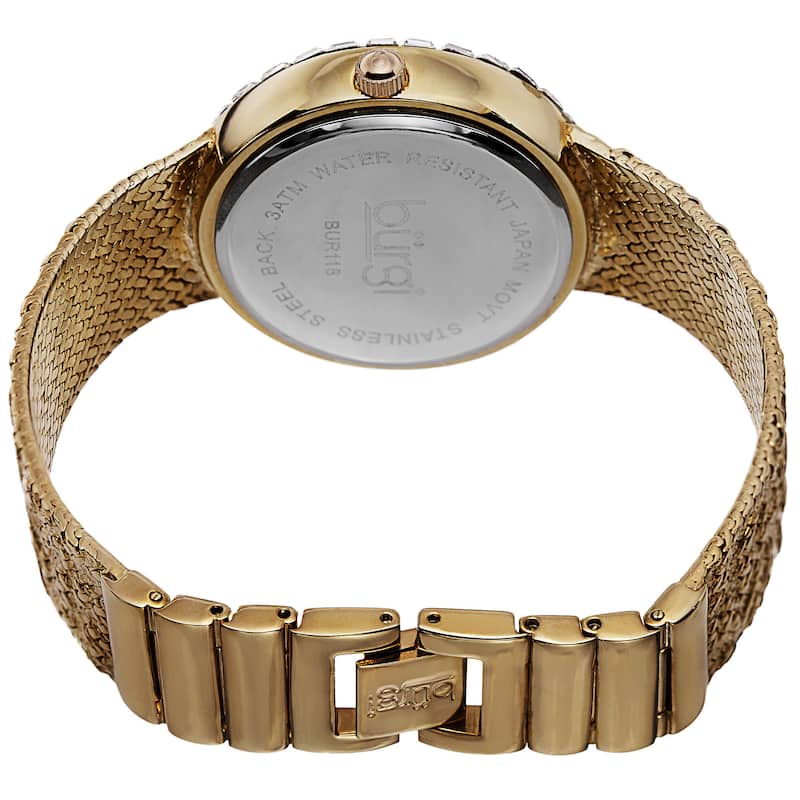Burgi Women's Floating Crystals Quartz Brass Gold-Tone Bracelet Watch