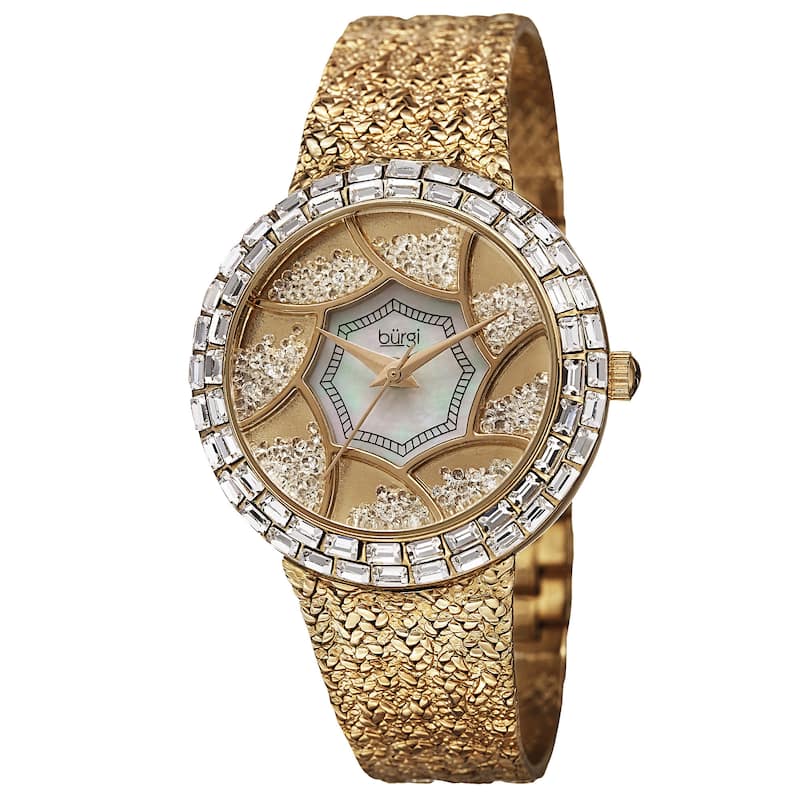 Burgi Women's Floating Crystals Quartz Brass Gold-Tone Bracelet Watch
