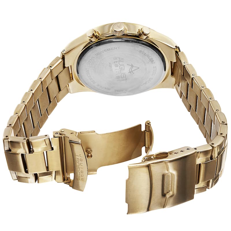 August Steiner Men's Quartz Multifunction Stainless Steel Gold-Tone Bracelet Watch