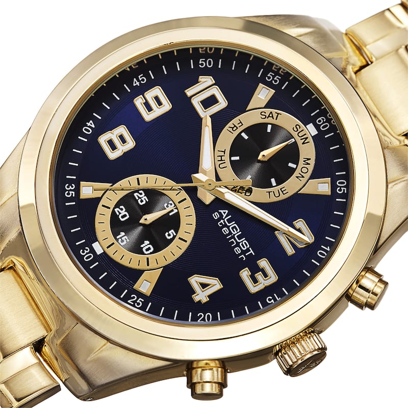 August Steiner Men's Quartz Multifunction Stainless Steel Gold-Tone Bracelet Watch