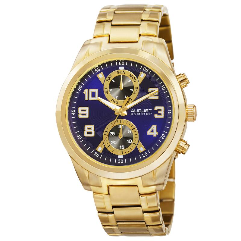 August Steiner Men's Quartz Multifunction Stainless Steel Gold-Tone Bracelet Watch