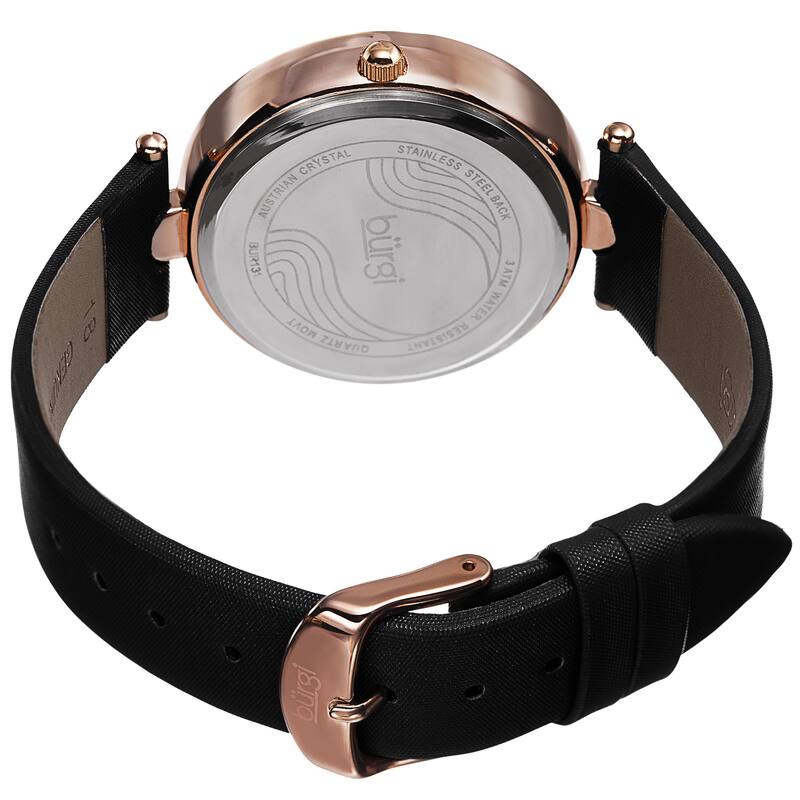 Burgi Women's Swiss Quartz Swarovski Crystals Colorful Dial Leather Black Strap Watch