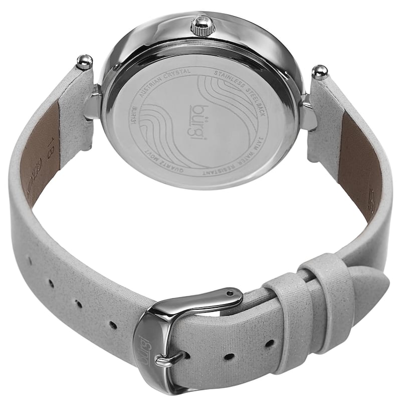 Burgi Women's Swiss Quartz Swarovski Crystals Colorful Dial Leather White Strap Watch