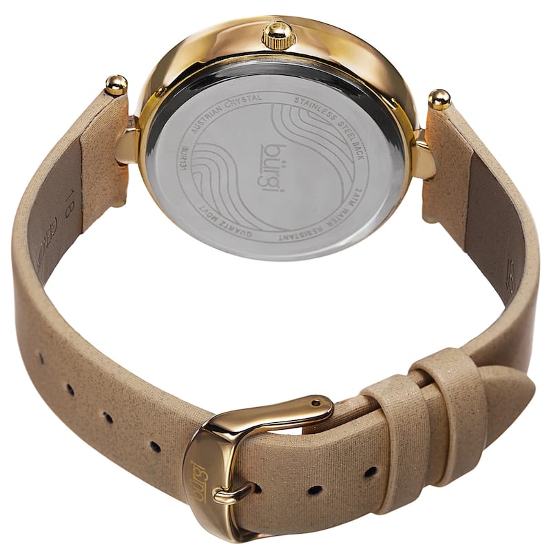 Burgi Women's Swiss Quartz Swarovski Crystals Colorful Dial Leather Gold-Tone Strap Watch