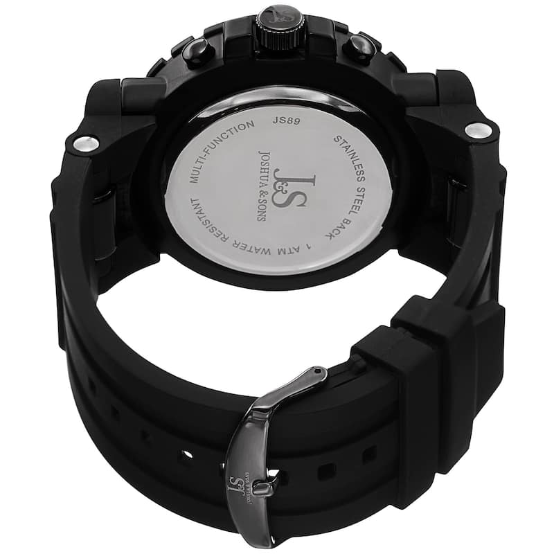 Joshua & Sons Men's Swiss Quartz Multifunction Dual-Time Black Strap Watch