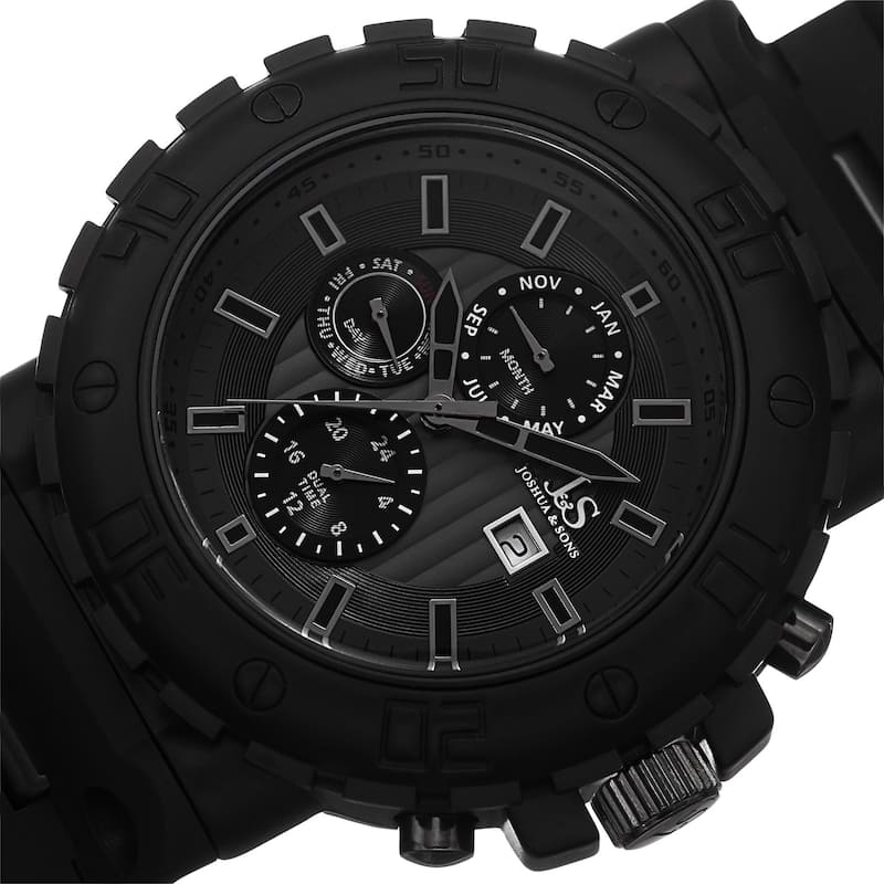 Joshua & Sons Men's Swiss Quartz Multifunction Dual-Time Black Strap Watch