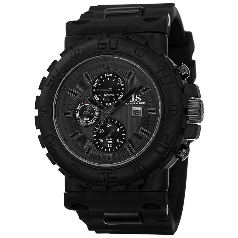 Joshua & Sons Men's Swiss Quartz Multifunction Dual-Time Black Strap Watch