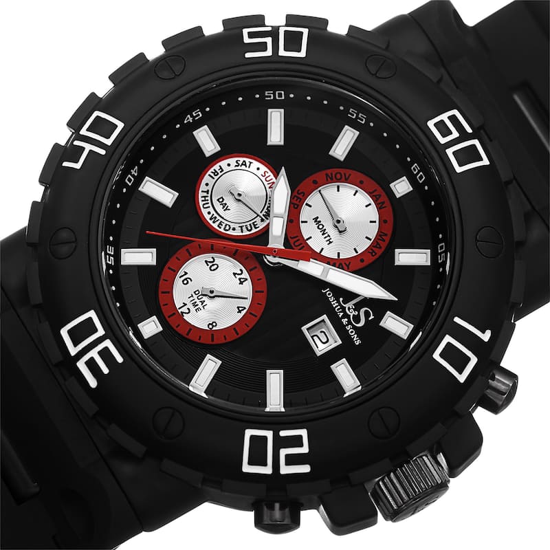 Joshua & Sons Men's Swiss Quartz Multifunction Dual-Time Black Strap Watch