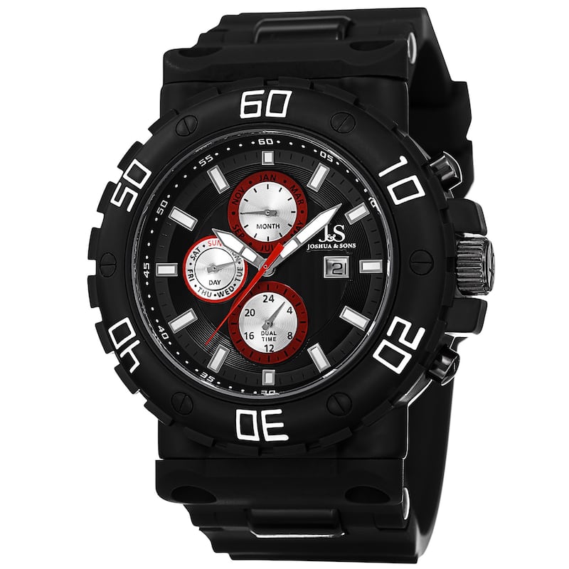 Joshua & Sons Men's Swiss Quartz Multifunction Dual-Time Black Strap Watch