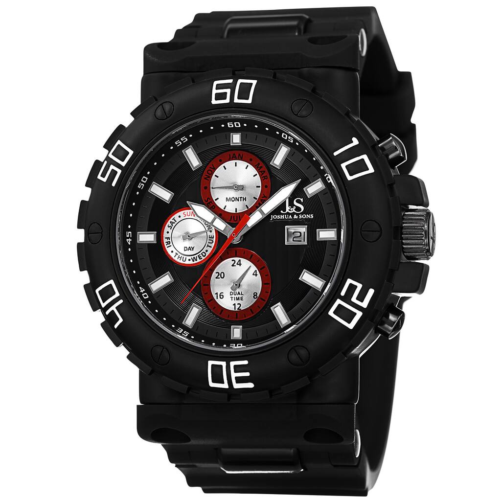 Joshua & Sons Men's Swiss Quartz Multifunction Dual-Time Black Strap Watch
