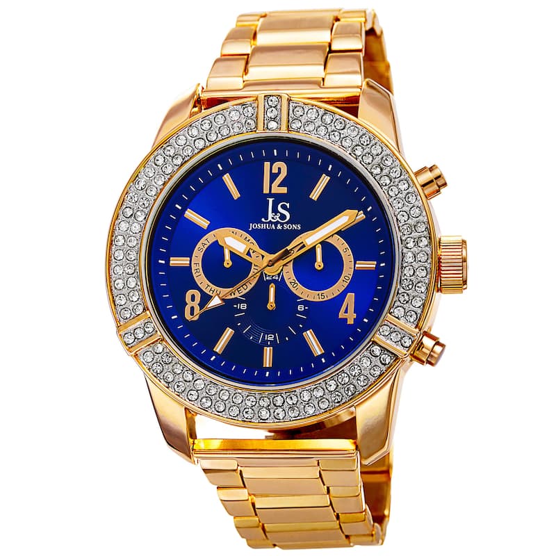 Joshua & Sons Men's Swiss Quartz Multifunction Crystal Bezel Bracelet Watch