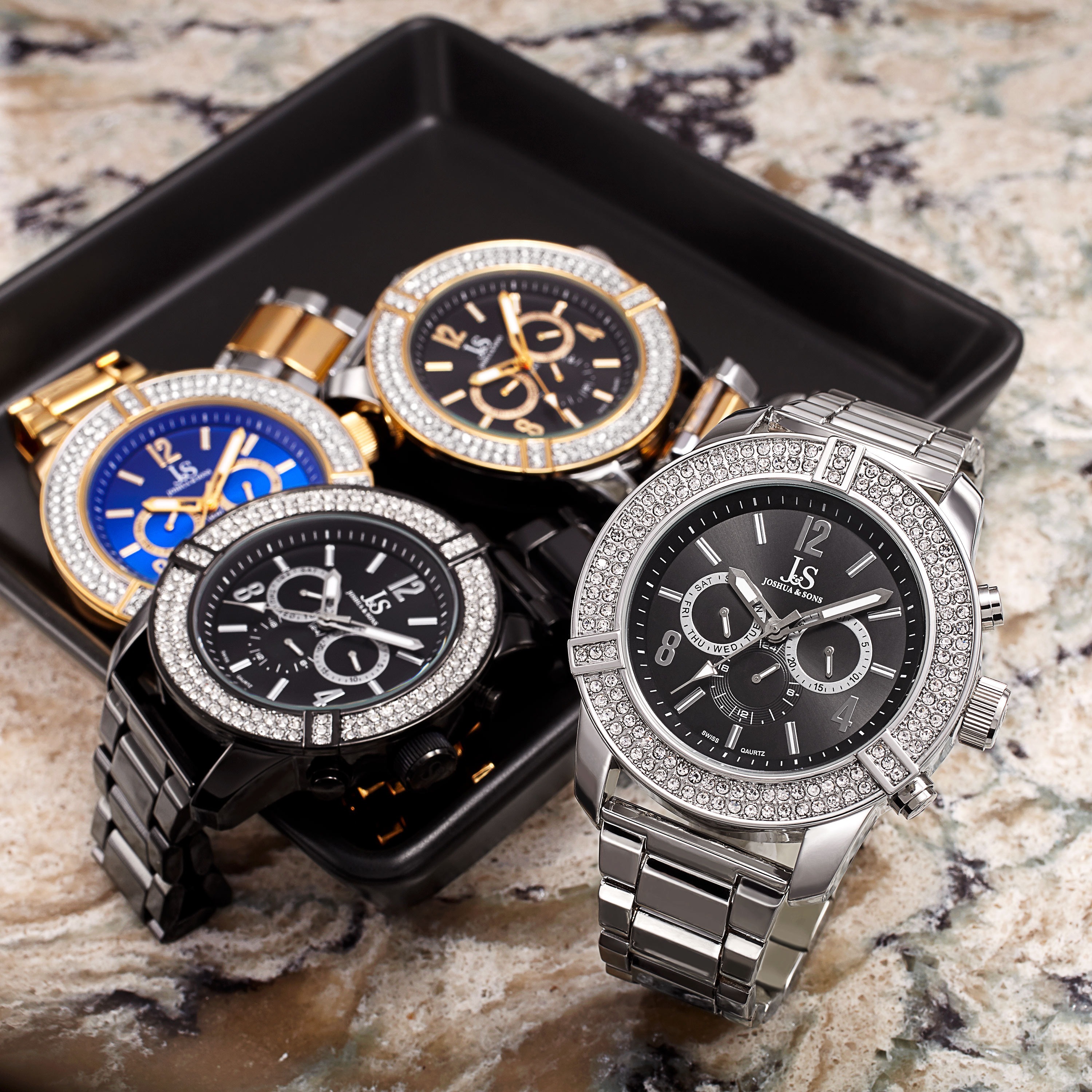 Joshua Sons Men's Swiss Quartz Multifunction Crystal Bezel