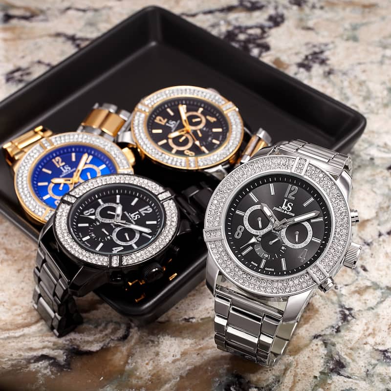 Joshua & Sons Men's Swiss Quartz Multifunction Crystal Bezel Bracelet Watch