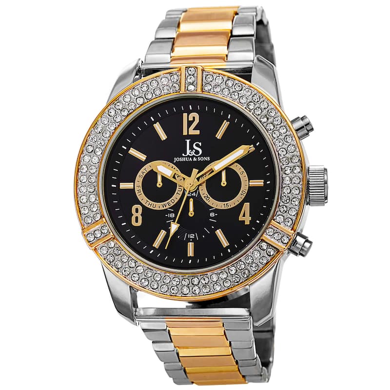 Joshua & Sons Men's Swiss Quartz Multifunction Crystal Bezel Bracelet Watch