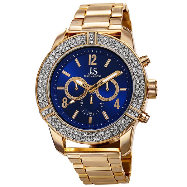 Joshua & Sons Men's Swiss Quartz Multifunction Crystal Bezel Blue Bracelet Watch