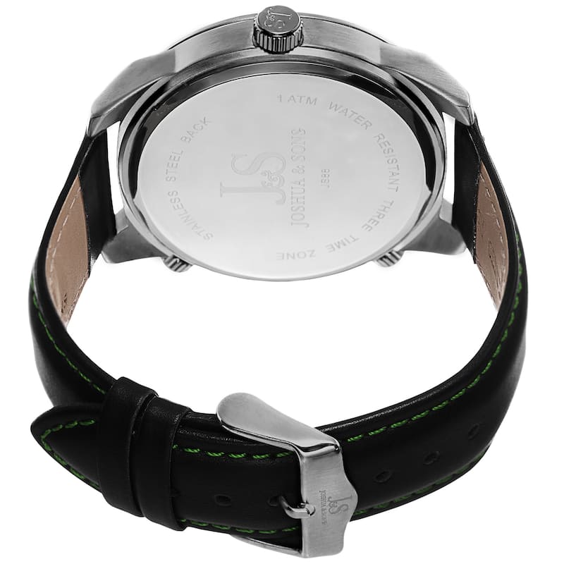 Joshua & Sons Men's Quartz Triple Time-Zone Leather Green Strap Watch