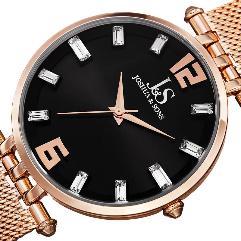 Joshua & Sons Men's Swiss Quartz Crystal-Accented Stainless Steel Mesh Rose-Tone Strap Watch