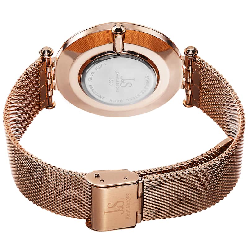 Joshua & Sons Men's Swiss Quartz Crystal-Accented Stainless Steel Mesh Rose-Tone Strap Watch