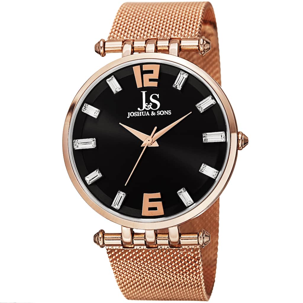 Joshua & Sons Men's Swiss Quartz Crystal-Accented Stainless Steel Mesh Rose-Tone Strap Watch