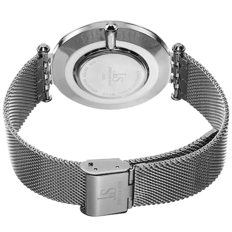 Joshua & Sons Men's Swiss Quartz Crystal-Accented Watch with Stainless Steel Mesh Strap