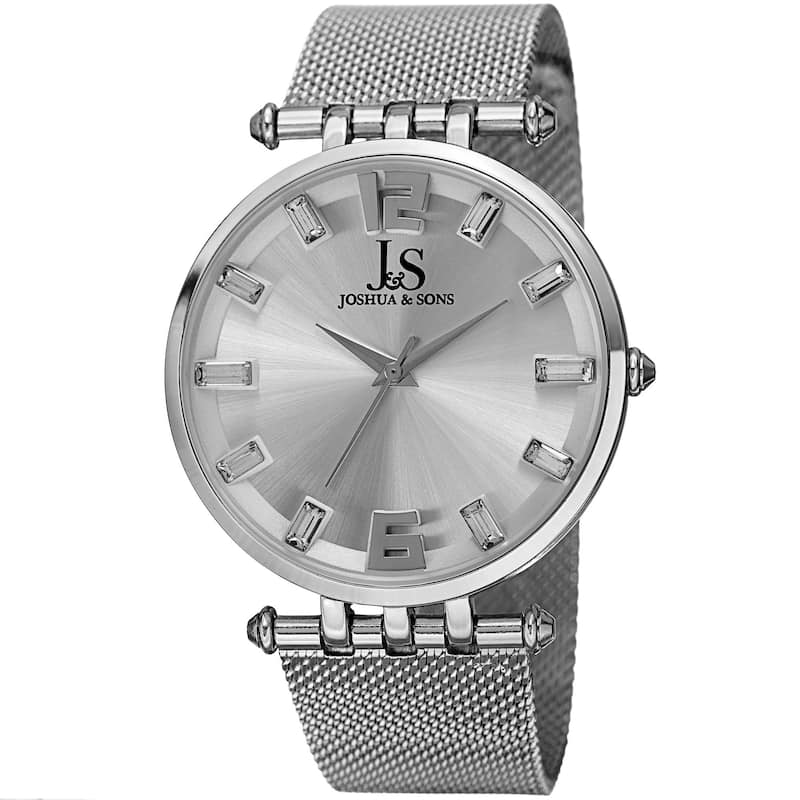 Joshua & Sons Men's Swiss Quartz Crystal-Accented Watch with Stainless Steel Mesh Strap