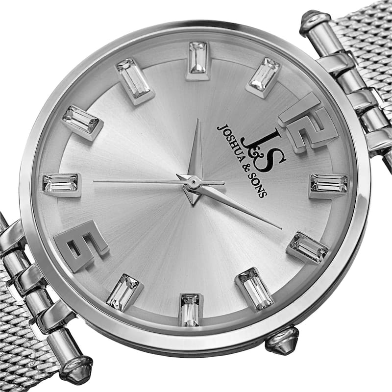 Joshua & Sons Men's Swiss Quartz Crystal-Accented Watch with Stainless Steel Mesh Strap