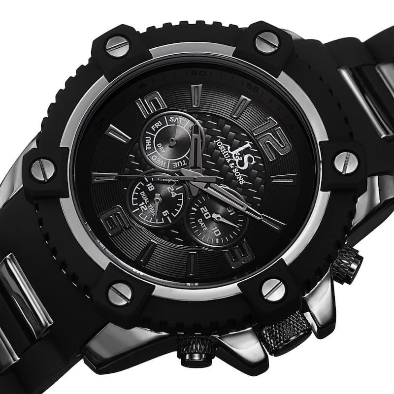 Joshua & Sons Men's Swiss Quartz Multifunction Dual-Time Sunray Dial Watch with Strap