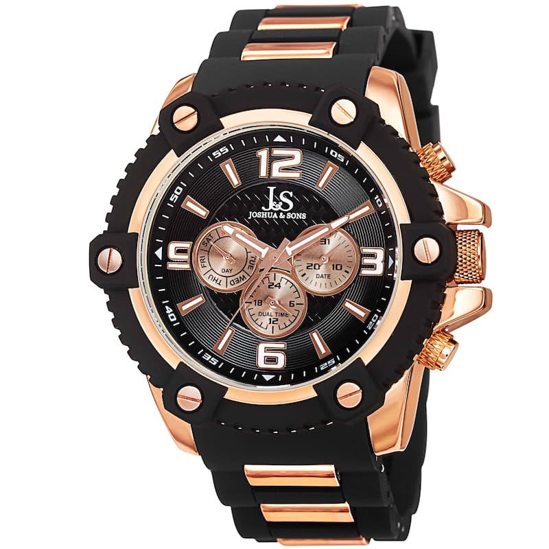 Joshua & Sons Men's Swiss Quartz Multifunction Dual-Time Sunray Dial Watch with Strap