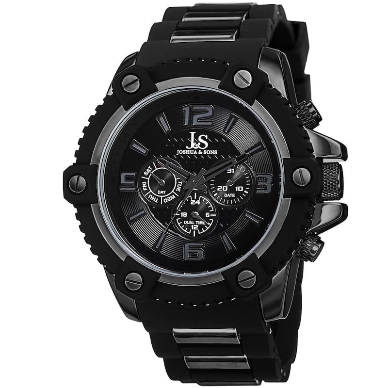 Joshua & Sons Men's Swiss Quartz Multifunction Dual-Time Sunray Dial Watch with Strap
