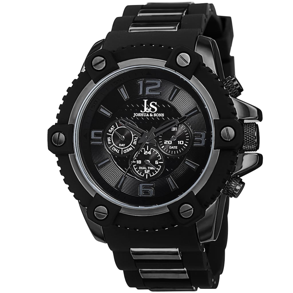 Joshua & Sons Men's Swiss Quartz Multifunction Dual-Time Sunray Dial Watch with Strap