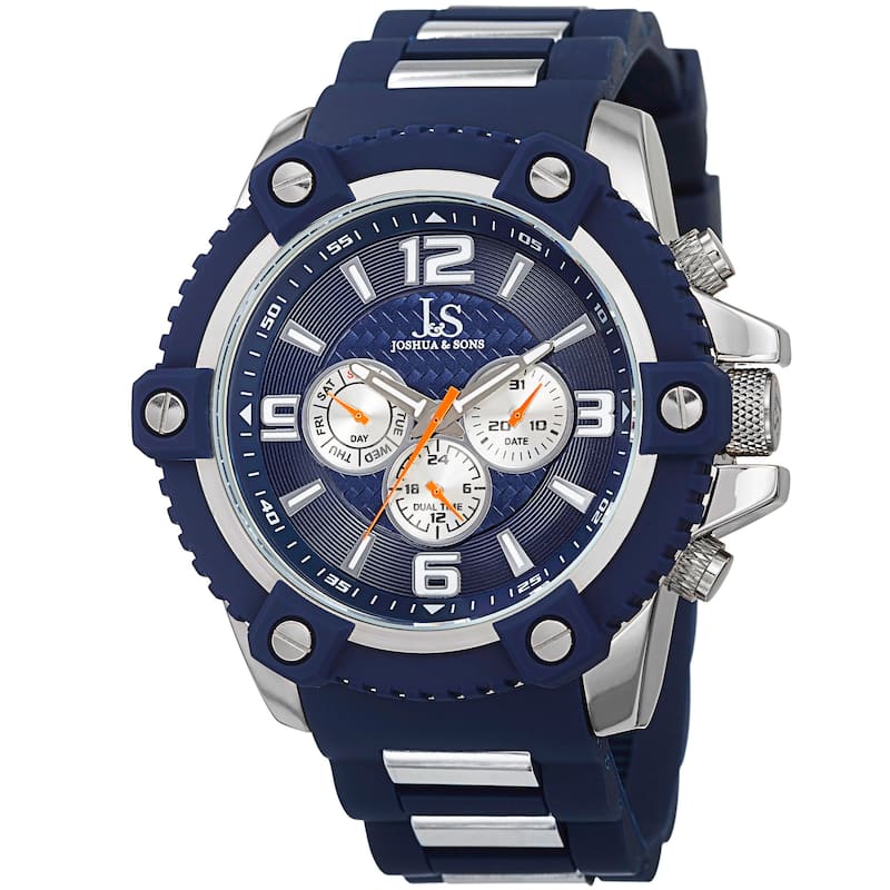 Joshua & Sons Men's Swiss Quartz Multifunction Dual-Time Sunray Dial Watch with Strap