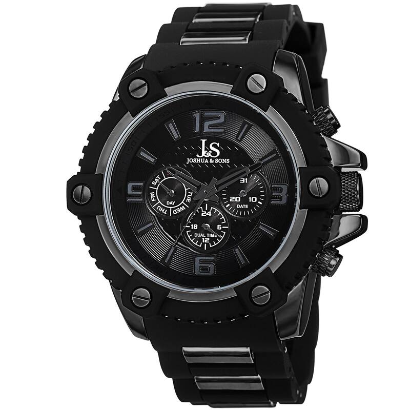 Joshua & Sons Men's Swiss Quartz Multifunction Dual-Time Sunray Dial Watch with Strap