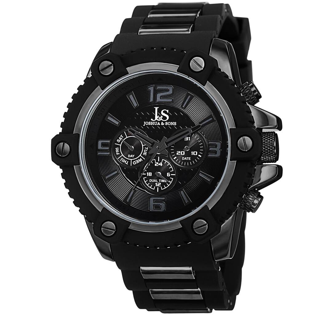 Joshua & Sons Men's Swiss Quartz Multifunction Dual-Time Sunray Dial Watch with Strap