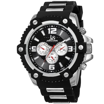 Joshua & Sons Men's Swiss Quartz Multifunction Dual-Time Sunray Dial Silver-Tone Strap Watch