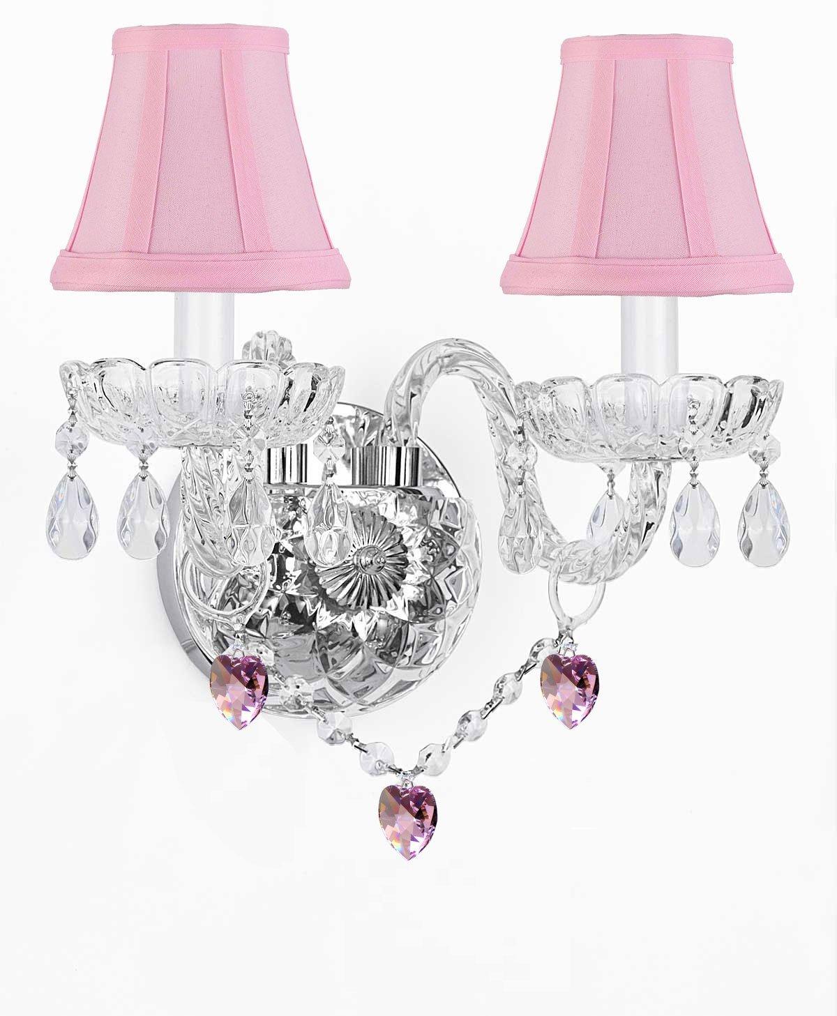 Wall Sconce Lighting With Crystal Pink *Hearts*Perfect for Kids Rooms