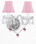Wall Sconce Lighting With Crystal Pink *Hearts*Perfect for Kids Rooms