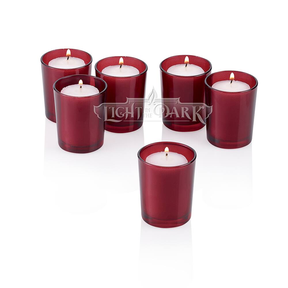 Red Frosted Glass Round Votive Candle Holders With Citronella Yellow Votive Candles Burn 10