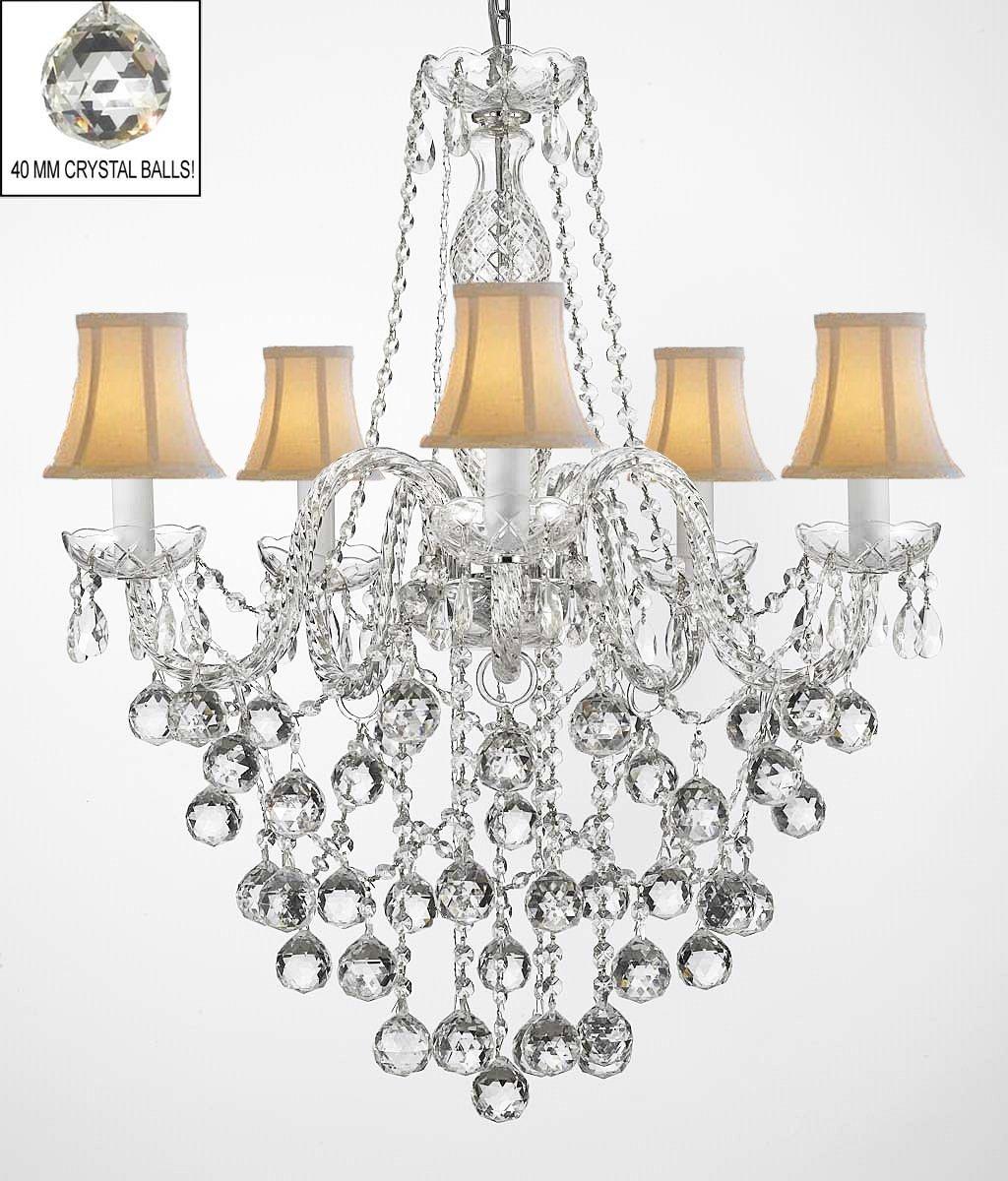 All Crystal Chandelier Lighting With 40 mm Crystal Balls & White Shades - Chandeliers For Bedrooms by Overstock.com