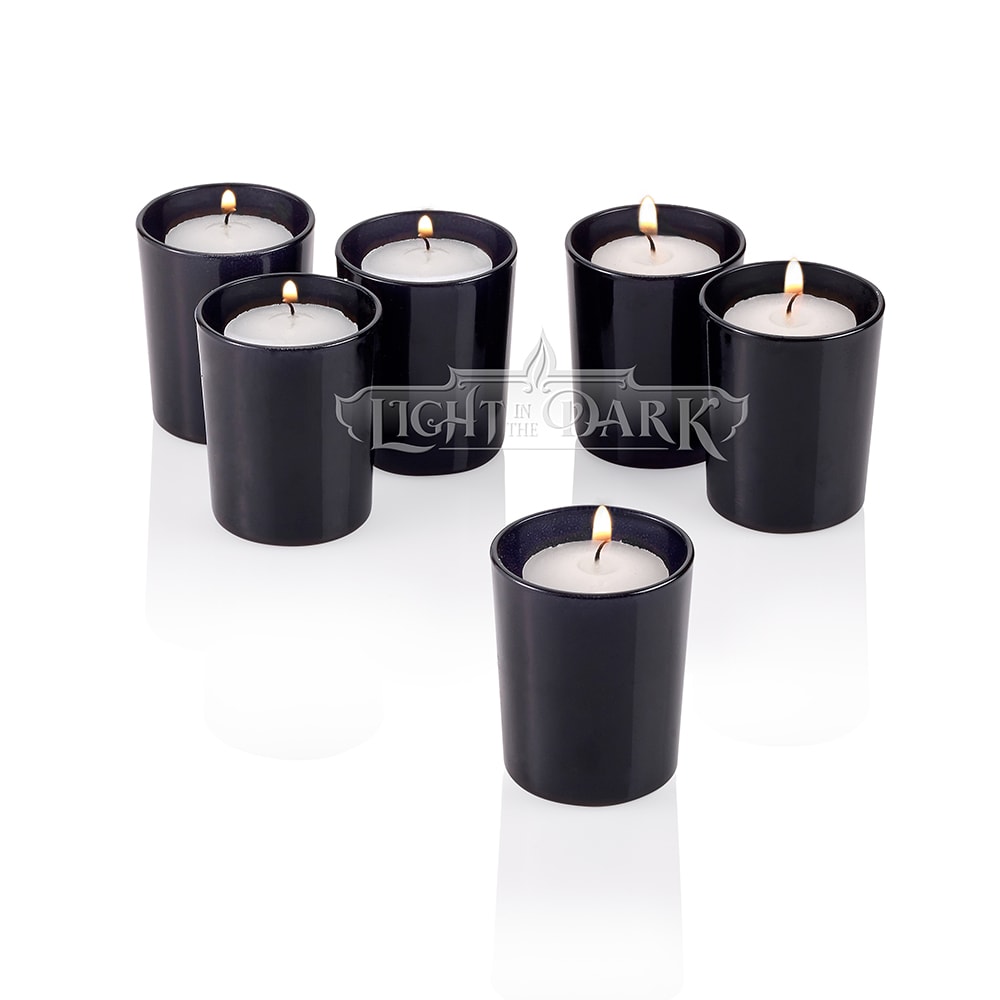 Black Frosted Glass Round Votive Candle Holders With White votive candles Set of 36 Bed Bath