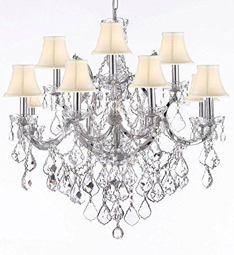 Maria Theresa Crystal Chandelier Lighting Chrome Finish With White Shades H30 x W28 - Chandeliers For Bedrooms by Overstock.com