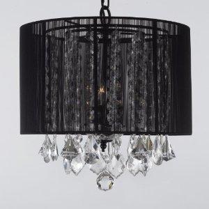 Swag Plug In Crystal Chandelier With Large Black Shade H15 x W15