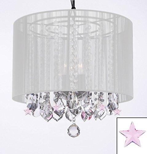 Crystal Chandelier Lighting With Large White Shade & Pink Crystal*Stars* - Chandeliers For Bedrooms by Overstock.com