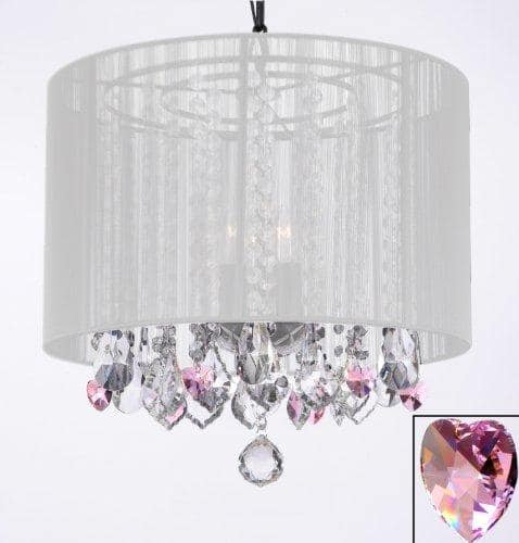 Crystal Chandelier With Large White Shade & Pink Crystal*Hearts* - Chandeliers For Bedrooms by Overstock.com