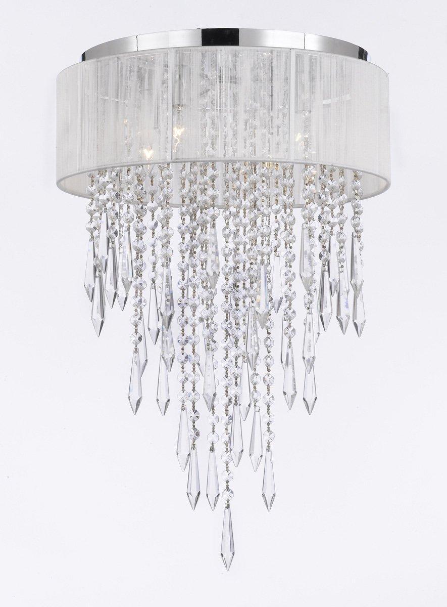 Flush Mount 4 Light Chrome White Shade Empress Crystal Chandelier Flush Mount 4 Light Chrome White Shade Empress Crystal Chandelier Lighting