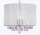 Crystal Chandelier With Large White Shade & Pink Crystal*Hearts*
