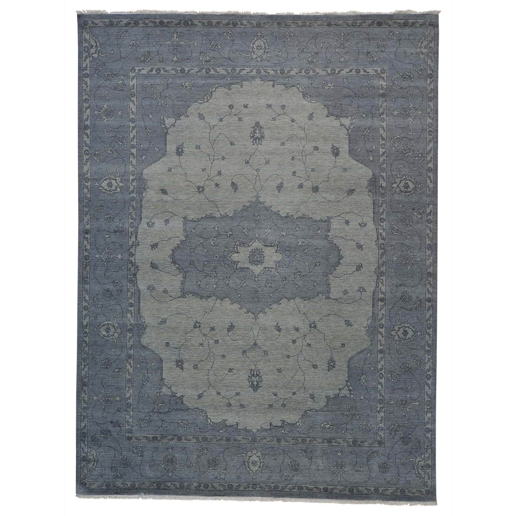 Overdyed Silver Blue Serapi Heriz Oriental Rug Handmade