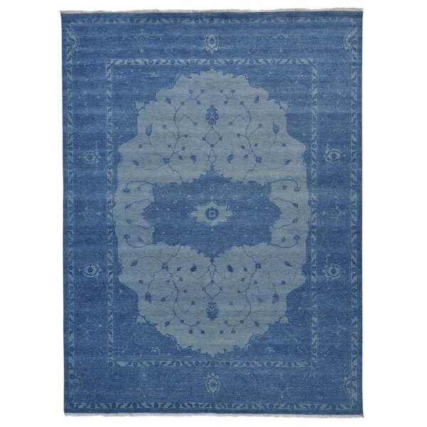 Shop Overdyed Denim Blue Serapi Heriz Oriental Rug Hand Knotted 9' x