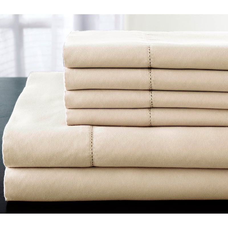 Luxury Estate 6-piece 1200TC Cotton Deep Pocket Bed Sheet Set - Ivory - Queen