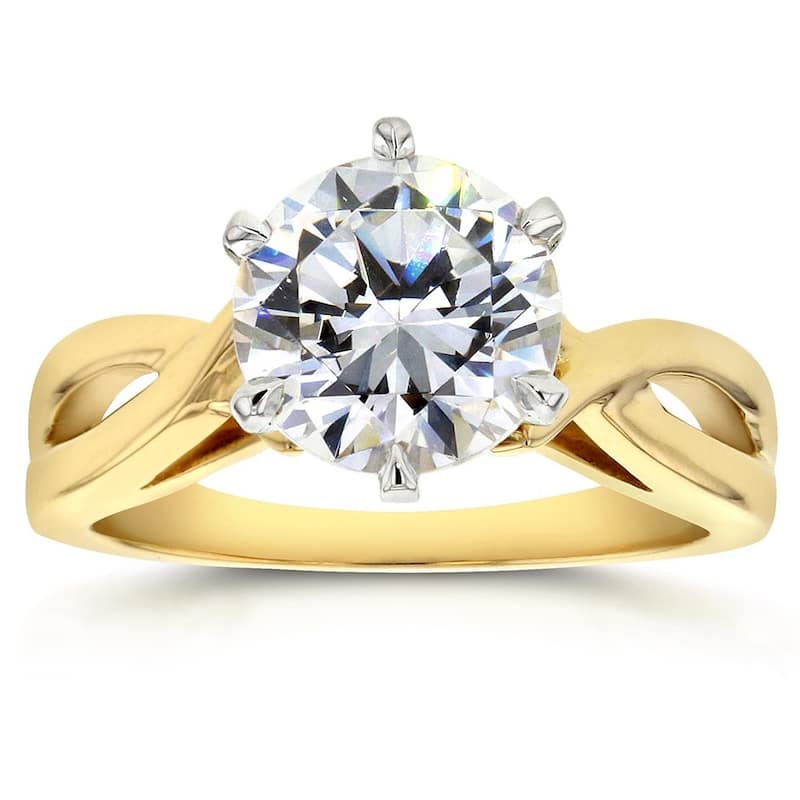 Annello by Kobelli 14k Yellow Gold 1 7/8 Carat 6-prong Round Moissanite Solitaire braided Engagement Ring (GH/VS)