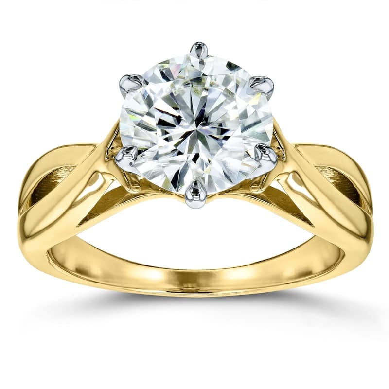 Annello by Kobelli 14k Yellow Gold 1 7/8 Carat 6-prong Round Moissanite Solitaire braided Engagement Ring (GH/VS)